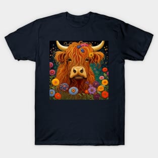 Sweet Scottish Highland Cow Under The Stars T-Shirt
